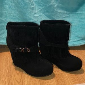 Black suede booties, Bamboo brand.
